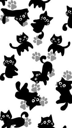 black and white cat silhouettes with paw prints