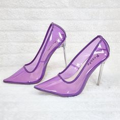 Colored Pvc Jelly Upper Pointy Toe Design Clear Stiletto Heel New In Box Runs True To Size Dark Purple Shoes Heels, Purple Fashion Outfit, Fluffy Heels, Barbie Vibes, Pleaser Heels, Purple Heels, Shoes Purple, You Are Important, Purple Shoes