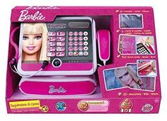 the barbie doll phone is in its pink box with pictures and accessories on it's display