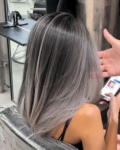 Dark Silver Hair, Balayage Hair Grey, Balayage Straight Hair, Grey Ombre Hair, Ash Blonde Hair Colour, Silver Blonde Hair, Hair Magic, Hair Color Underneath, Ash Hair Color