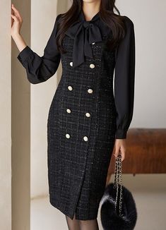 StyleOnMe Formal Elegant Outfit Classy Dress, Korean Formal Dress, Tweed Fashion, Old Money Fashion, Tweed Outfit, Modest Dresses Fashion, Money Fashion, Korean Fashion Dress