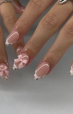 Girly Acrylic Nails Almond, Pink Coquette Nails, Romantic Nails, Simple Acrylic Nails, Pretty Gel Nails