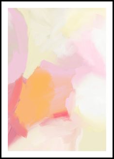 an abstract painting with pink, yellow and white colors