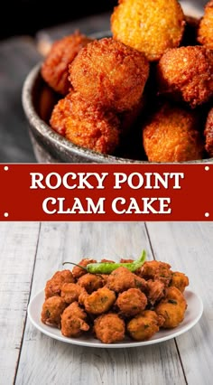 rocky point clam cake on a white plate