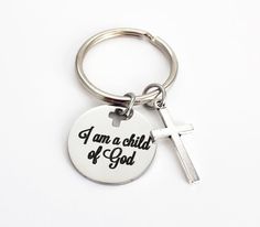 i am a child of god keychain with cross on the front and back