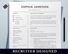 a professional resume is shown on top of a piece of paper with pencils next to it