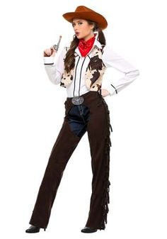 Western Cowgirl Costume, Cowgirl Chaps, Best Costume, Plus Size Costume, Faux Suede Vest, Cowhide Print, Cowgirl Costume, Cowboy Outfits, Halloween Costumes For Teens