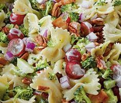 pasta salad with broccoli, red onions and pecans