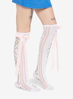 Cute Knee-high Socks For Spring, Cute Knee-high Spring Socks, Cute Knee-high Spring Stockings, White Knee-high Stockings For Spring, White Fitted Knee-high Socks For Summer, Fitted White Knee-high Socks For Summer, Feminine Fitted Stockings For Spring, Cute White Legwear For Spring, White Thigh High Socks For Summer