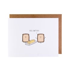 a card with toast and butter on it