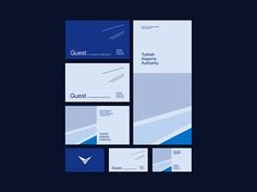 the blue and white business stationery is laid out