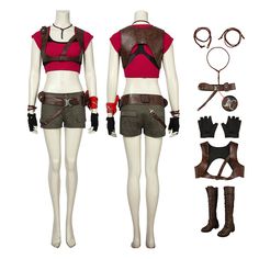 a female mannequin with various accessories including gloves, belted shorts and boots