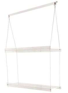 two white shelves hanging from the ceiling