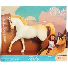 a toy horse with a girl on it's back in a cardboard packaging box