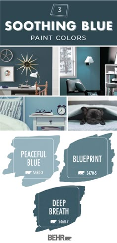 some blue paint colors are shown in this advertisement