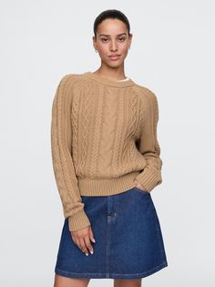 Soft cotton cable-knit sweater.  Crewneck.  Long sleeves.  Fit: Classic.  A straight & easy fit.  Hits at the hip.  Models wearing Gap Cotton Cable Knit Sweater, Camel Sweaters, Brand Collaboration, Sweaters Crewneck, Cable Knit Sweater, Toddler Gifts, Cable Knit, Sweater Outfits, Knit Sweater