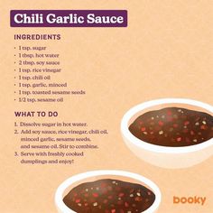 the recipe for chili garlic sauce is shown in two bowls, with instructions on how to make it