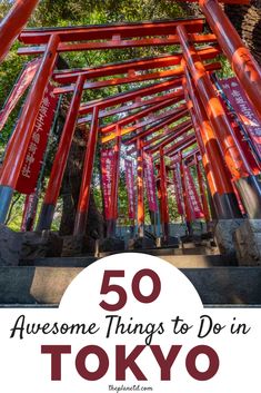 the entrance to tokyo's famous shrine with text overlay reading 50 awesome things to do in tokyo