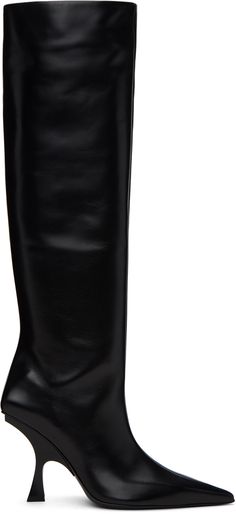 Knee-high buffed leather boots in black. · Pointed toe · Zip closure at inner side · Stiletto heel with rubber injection · Leather sole · Heel: H3.5 Supplier color: Black Shoes Closet, Boots 2020, The Attico, Boots Knee, Shoe Closet, Closet Design, Tall Boots, Stiletto Heel, Knee High Boots