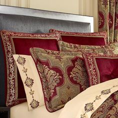 Maribella Crimson 4-Piece Comforter Set By J Queen Comforter Sets By J. Queen New York Red Comforter Sets, Queen Bedskirt, Gold Comforter, Red Comforter, Luxury Comforter Sets, Oversized Comforter, King Bedskirt, Full Comforter Sets, Cotton Comforter Set