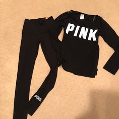 Victoria Secret Leggings Are Size Extra Small, New With Tags. Vs Long Sleeve Tee Is Size Small Victroia Secret Leggings, Victoria Secret Set, Victorias Secret Set, Oc Outfits, Womens Workout, Baddie Fits, Dream Outfits, Workout Outfits, Girly Accessories