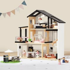 modern dollhouse family Black Dollhouse, Sleek Architecture, Dollhouse Family, Kids Teepee Tent, Play Kitchen Sets, Teepee Kids, Teepee Tent, Modern Dollhouse, Wooden Dollhouse