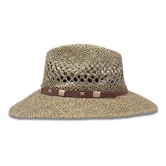 Shape: Panama Hat, Indiana StyleMaterial: SeagrassSize: Medium & Large Brim: 3.25”Color: GreenDetail: "Band" (Toquilla)Hat Care: Always handle your hat by the top. Do not place hat with brim on the surface, it will cause it to flatten the brim. Always Brim turned up.To dust off, use a soft brush.To remove stains, wipe with a cloth, then let it dry naturally with the brim turned up.Steam it to shape if necessary.Misshapen flat brim straw hats can be shaped carefully with a lukewarm - not hot Country Style Straw Hat With Woven Detail, Straw Visor Sun Hat For Kentucky Derby, Country Style Straw Fedora Hat, Country Style Woven Sun Hat With Flat Brim, Country Style Woven Flat Brim Sun Hat, Adjustable Woven Fedora With Short Brim, Country Style Woven Brimmed Sun Hat, Country Style Woven Panama Hat, Country Style Straw Brimmed Hats