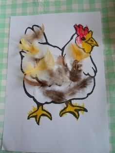 a drawing of a chicken with feathers on it