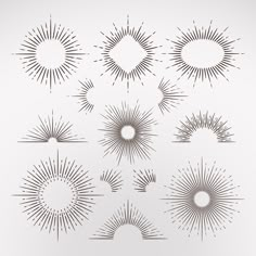 sunbursts are drawn in black and white on a light gray background with space for