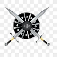 two crossed swords are on top of a shield