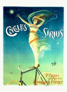 an advertisement for cycles and struts shows a woman on a bicycle