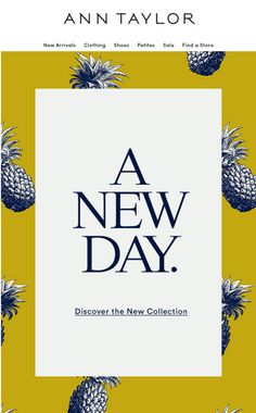 an advertisement for a new day with pineapples on yellow and blue background,