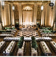 an overhead view of a banquet hall with tables and chairs set up for formal function