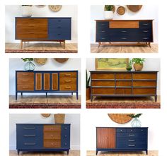 six different types of dressers in various colors