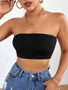 Bandeau Top Outfit, Bandeau Top Outfits, Bandeau Outfit, Crop Top Outfits Summer, Black Bandeau Top, Tube Top Outfits, Black Tube Top, Black Corset Top, Bandeau Tops