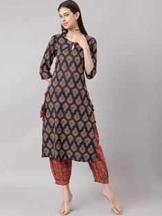 Ethnic Motifs Printed Thread Work Keyhole Neck Pure Cotton Kurta with Salwar  Black and maroon printed Kurta with salwar Ethnic motifs printed, Straight shape✨ Regular style, Keyhole neck Three-quarter regular sleeves Thread work detail Knee length with straight hem Machine weave fabric Salwar design: Printed Salwar Elasticated waistband Slip-on closure Fabric - Cotton  Size - XS to 7XL Traditional Paisley Print Kurta For Festive Occasions, Traditional Festive Kurta With Paisley Print, Festive Bohemian Paisley Print Sets, Traditional Paisley Print Kurta For Festivals, Traditional Kurta With Paisley Print For Festivals, Festive Paisley Print Sets, Festive Straight Kurta With Paisley Print, Festive Paisley Print Straight Kurta, Festive Paisley Print Kurta