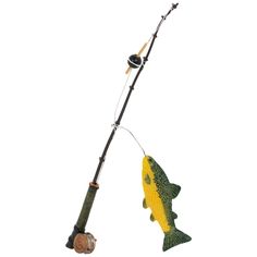 a fishing pole with a fish hooked to it