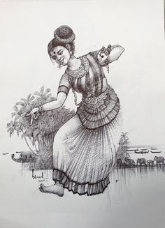 a drawing of a woman dancing on the beach