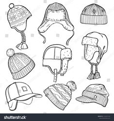 hand drawn winter hats and caps