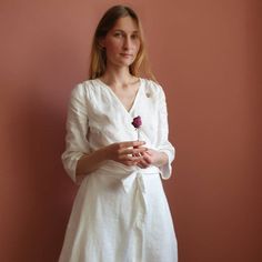 Bridal linen wrap dress with belt 3/4 long sleeves|Short boho wedding v neck robe dress|Simple beach wedding dress|Retro wrap around dress Simple Beach Wedding Dress, Baby Boy Linen, Linen Outfits, Simple Beach Wedding, Simple Wedding Dress Beach, Short Boho, Linen Wrap Dress, Wrap Around Dress, Dress Retro