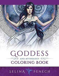 goddess and mythology coloring book with an image of a woman in a white dress holding her hands