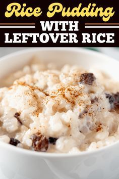 rice pudding with leftover rice in a white bowl