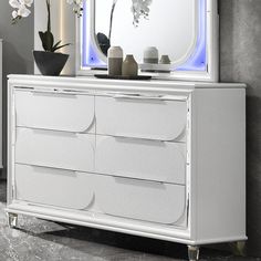 Elevate your bedroom to a new level of sophistication with the Tarian 6 Drawer Dresser in a sleek white finish. This contemporary masterpiece is designed to seamlessly blend style and functionality, making it the perfect addition to your bedroom decor. Its timeless design and quality construction make it a must-have piece of furniture that combines beauty and functionality effortlessly. Don't miss out on this opportunity to transform your bedroom into a haven of style and order. Cluttered Bedroom, White Chests, Acme Furniture, Drawer Hardware, Bedroom Furniture Dresser, 6 Drawer Dresser, Storage Drawer, Cabinet Decor, Drawer Organisers