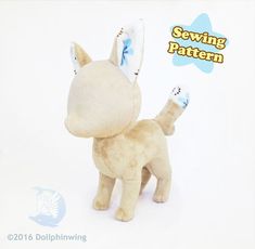 a stuffed toy dog is shown with the sewing pattern on it's back end