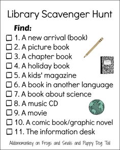 the library scavenger hunt is an activity for kids to learn how to use it