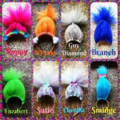 Troll headband birthday party favors. Made with tulle and headbands. Trolls Headband Diy, Trolls Birthday Party Favors, Trolls Band Together Birthday, Trolls Birthday Party Ideas Diy, Diy Trolls Birthday Party, Trolls Costume, Trolls Birthday Party Ideas, Troll Party Theme, Trolls Party Favors