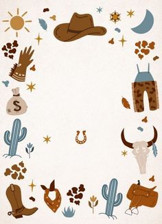 an image of cowboy themed items in the shape of a circle on a white background