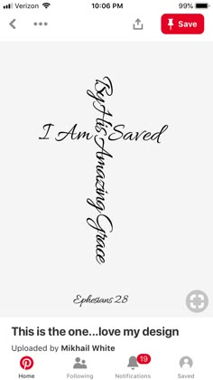 an iphone screen with the message i am saved on it and a handwritten cross