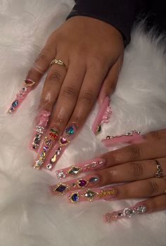 Acrylic Pink Coffin, Birthday Set Nails, Birthday Sets Nails, Valentines Day Nails With Initials, Exotic Nails Acrylic, Nails For Baddies, Summer Nails Coffin, Punk Nails, Long Acrylic Nail Designs