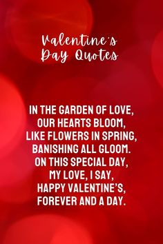 valentine's day card with the words, in the garden of love, our hearts bloom like flowers in spring